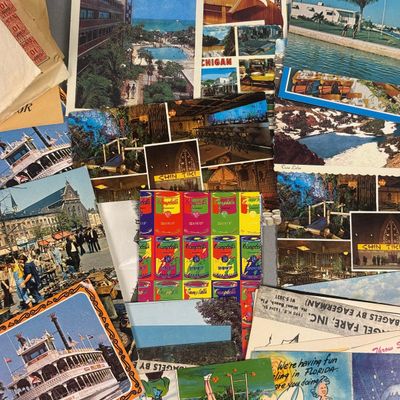 Assortment of Vintage Mid-Century Tourism Postcards & S&H Green Stamps