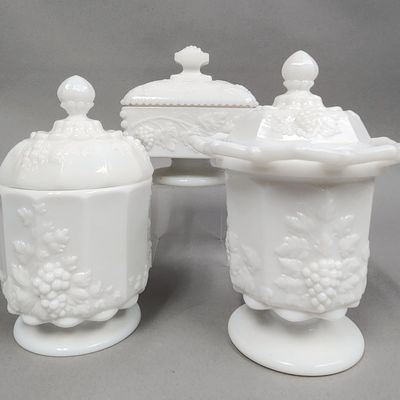 Westmoreland Paneled Grape Milk Glass Trio