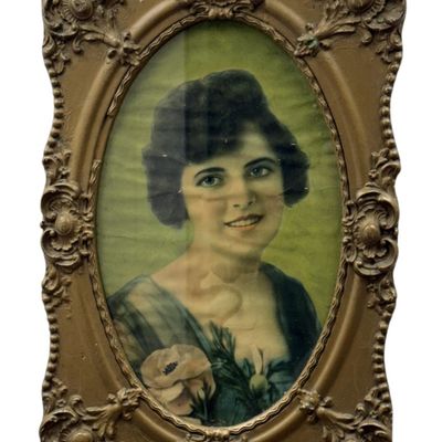 Ornate Gesso Portrait Woman In Green