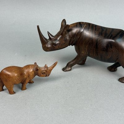 Hand Carved African Hardwood Rhinoceros Figurines