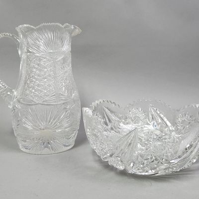 American Brilliant Cut Glass Pitcher & Bowl
