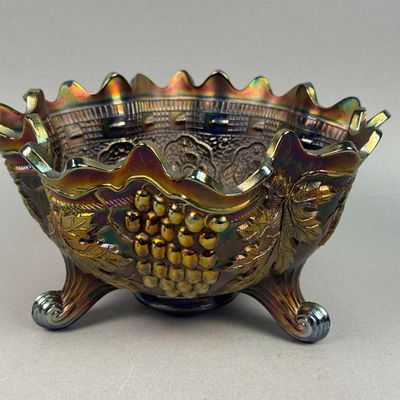 Blue Iridescent Grape & Lace Footed Bowl