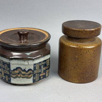 Baccelli Italy Lidded Ceramic Jar & Octagonal Stoneware Canister