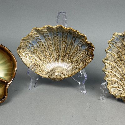 3 Germany Glazed Ceramic Shell Dishes