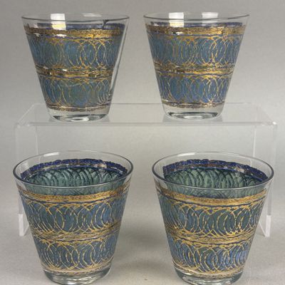 Gold & Blue Textured Glass Tumblers