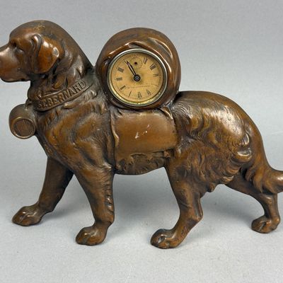 Golden Novelty Cast Metal St. Bernard Clock