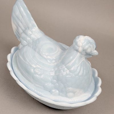 Fenton Blue Slag Glass Hen on Nest