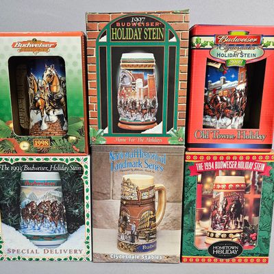Collection of Budweiser Steins in Boxes