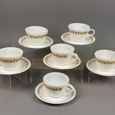 Corelle Butterfly Gold Vitrelle Glass Cup & Saucer Set