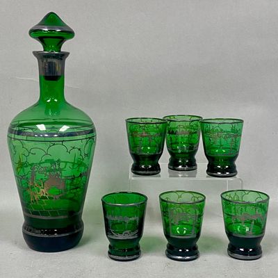 Venetian Green Glass Decanter Set