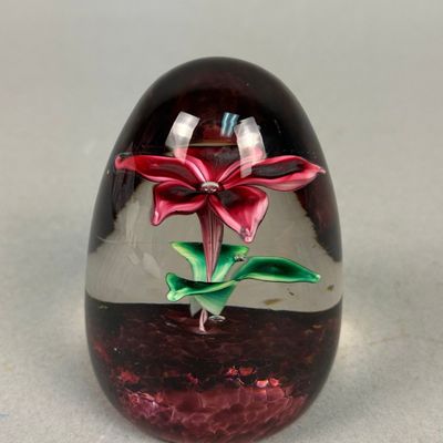 Floral Lampwork Glass Egg Paperweight