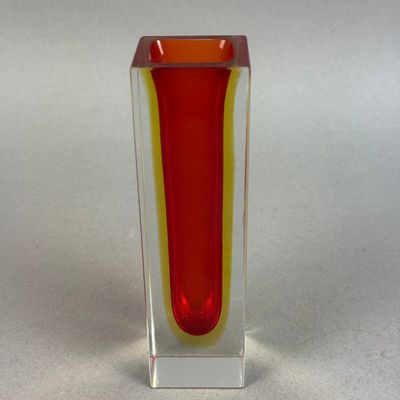 Mid Century Sommerso Glass Block Vase
