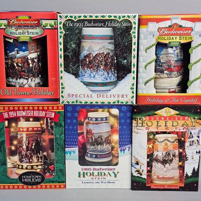 6 Budweiser Holiday Beer Steins