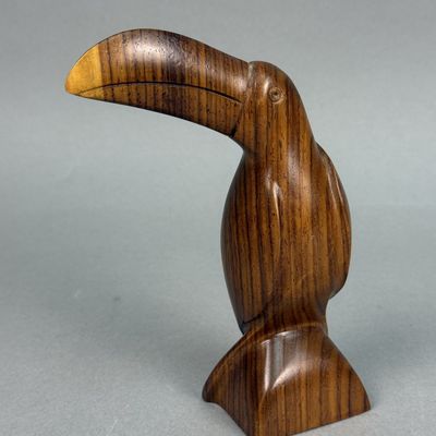 Stylized Tropical Hardwood Toucan Sculpture