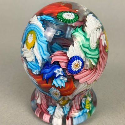 Italian Millefiori Scrambled Art Glass Pedestal Paperweight