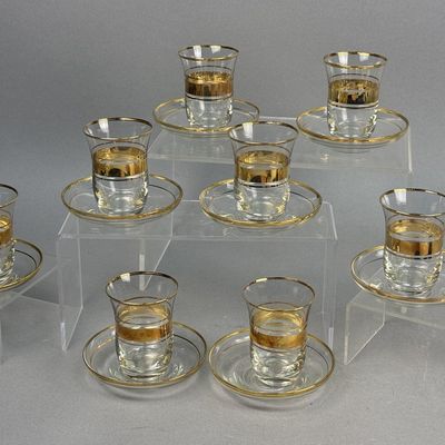 Gilded Band Glass Turkish Tea Set