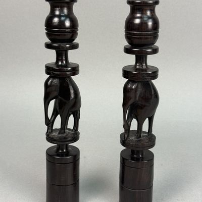 Tanzania Hardwood Hand Carved Elephant Candlesticks