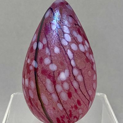 St. Clair Glass Iridescent Pink & White Spotted Art Glass Egg