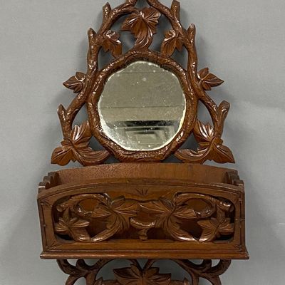 Carved Wooden Wall Pocket Mirror