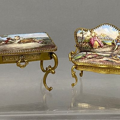 Viennese Gilt Metal & Enamel Miniature Furniture