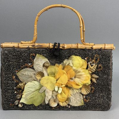 Japanese Woven Straw Bamboo Handle Handbag
