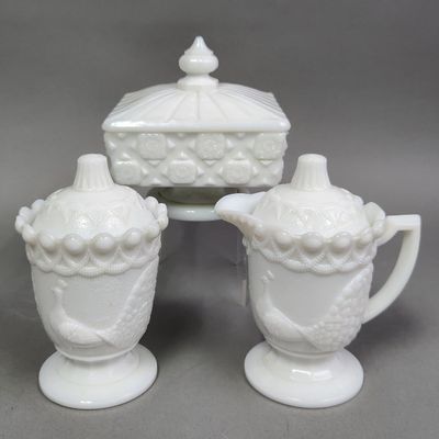Westmoreland Peacock Creamer & Sugar Trio