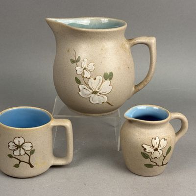 Pigeon Forge Pottery Stoneware Dogwood Pitcher Mug & Creamer
