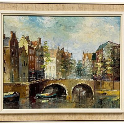 Dutch Canal Scene Impressionist Oil Painting