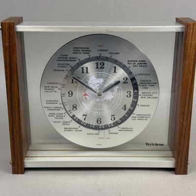 Verichron Aluminum & Wood World Time Desk Clock