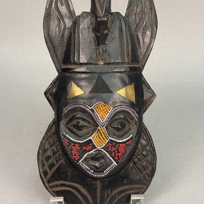 West African Beaded Carved Wood Mask