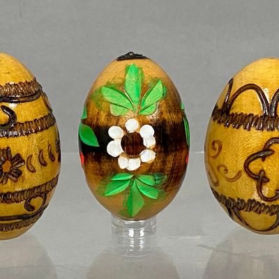 Trio of Hand Decorated Wooden Eggs