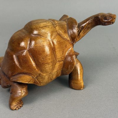 Hand-Carved Wood Tortoise Figurine