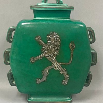 Gustavsberg Argenta Green Lion Rampant Urn