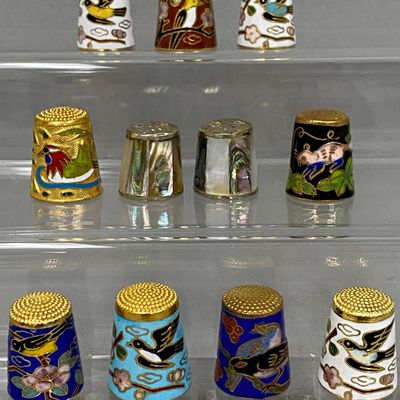 Collection of Cloisonne Enamel & Shell Inlaid Thimbles