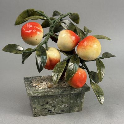 Chinese Stone & Glass Longevity Peach Bonsai Tree