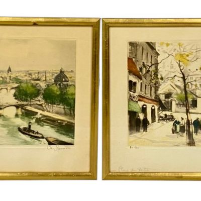Ch. Martin Signed Paris Scenes Color Etchings