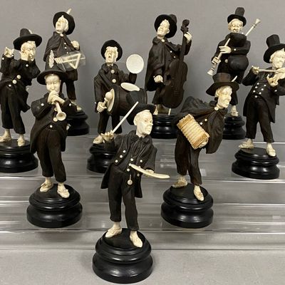 Nine Carved Wood & Bone Musician Figurines