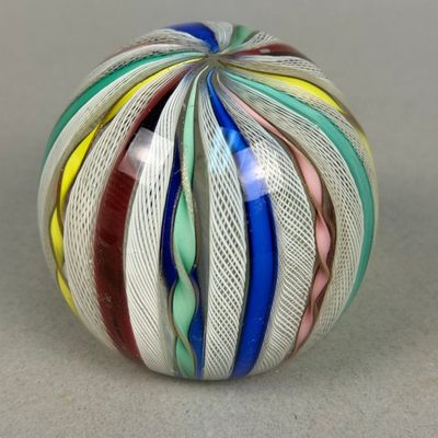 Multi-Colored Latticino & Zanfirico Art Glass Paperweight