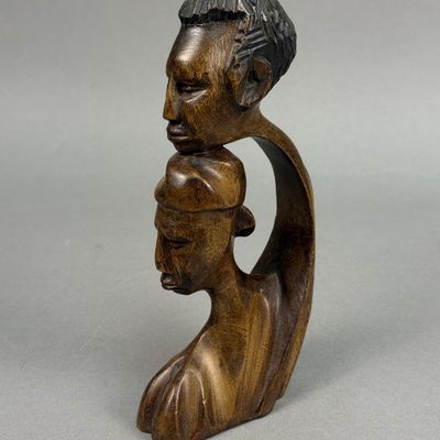 Modernist Hardwood Stacked Heads Sculpture