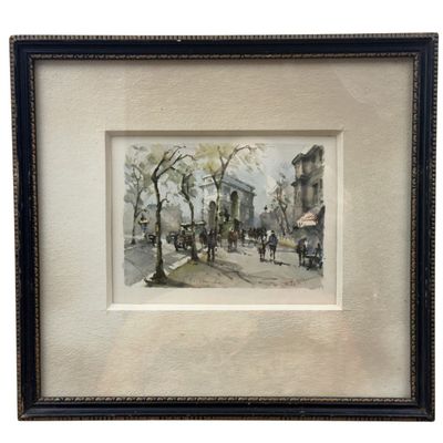Hray Signed Paris Arc de Triomphe Watercolor