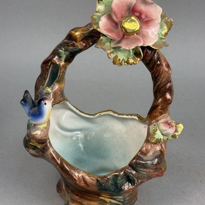 Italian Ceramic Rustic Floral Posy Basket