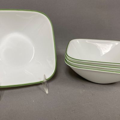 Corelle Vitrelle Green Trim Square Bowls