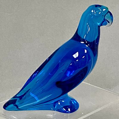 Baccarat Cobalt Blue Crystal Parrot Figurine