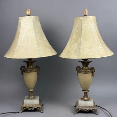 Alabaster & Gilded Neoclassical Urn Table Lamps