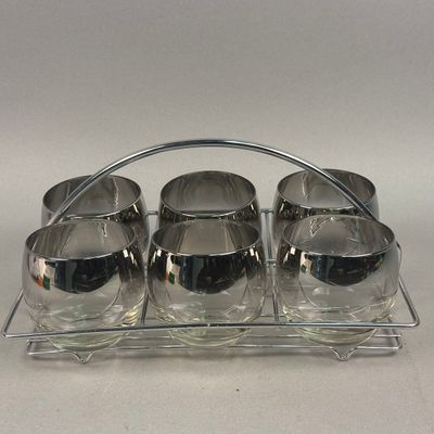 Silver Lustre Roly Poly Glass Tumbler Set & Caddy