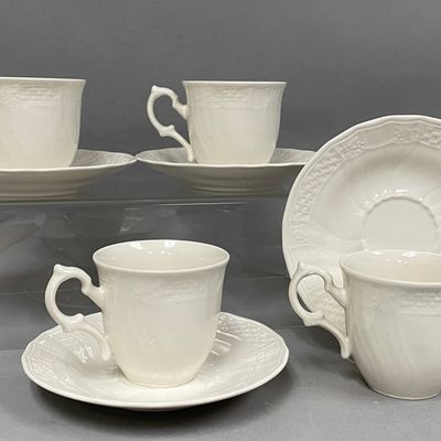 Mikasa Renaissance White Porcelain Cups & Saucers