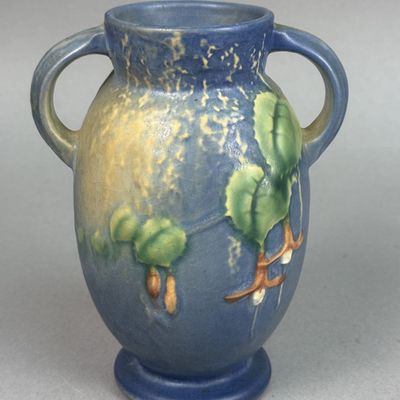 Roseville Fuchsia Blue Pottery Two-Handled Vase