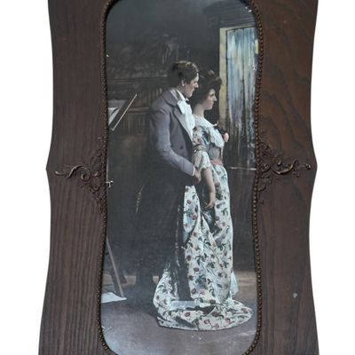 Romantic Period Lithograph Mounted in Carved Oak Frame