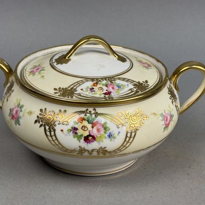 Nippon Porcelain Floral Lidded Sugar Bowl