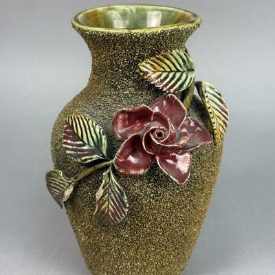 Sanded Majolica Floral Vase